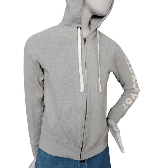 Aeropostale Hoodie Size Small "Aero 1987" Patch on Left Arm Gray Full Zipper - Picture 2 of 9